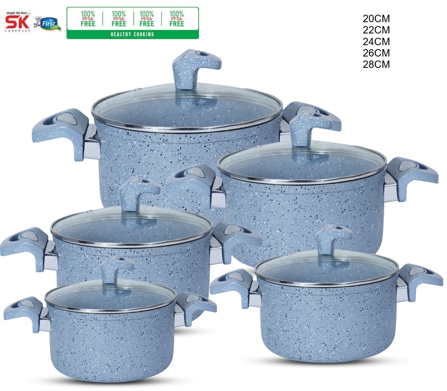 Marble Non-Stick Cookware Set 5 Pieces (20-22-24-26-28CM) GREY